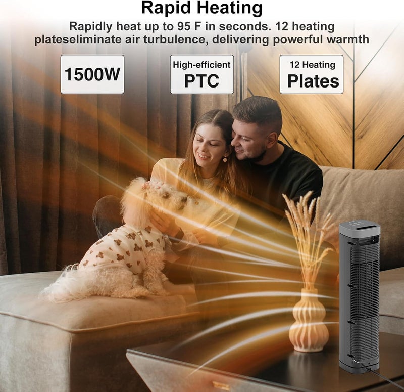 AUBKN Portable Space Heater, 1500W Ceramic Heating Fan with Thermostat, Remote Control, 3 Heating Modes, 70° Oscillation, Ideal for Office, Home, and Bedroom Use - Image 3